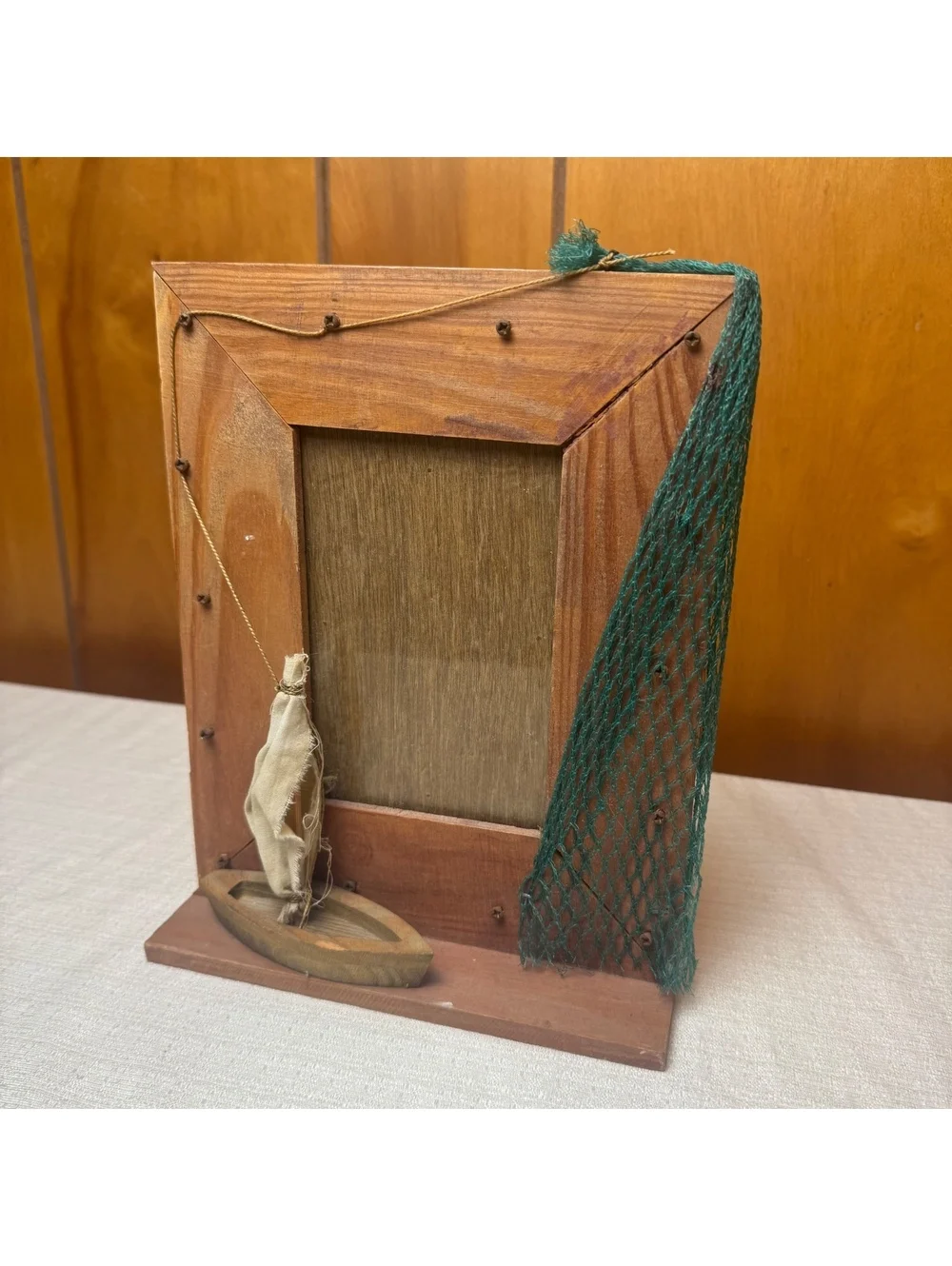 Vintage Nautical Wooden 4x6 Picture Frame With Sailboat & Fishing Net Accent